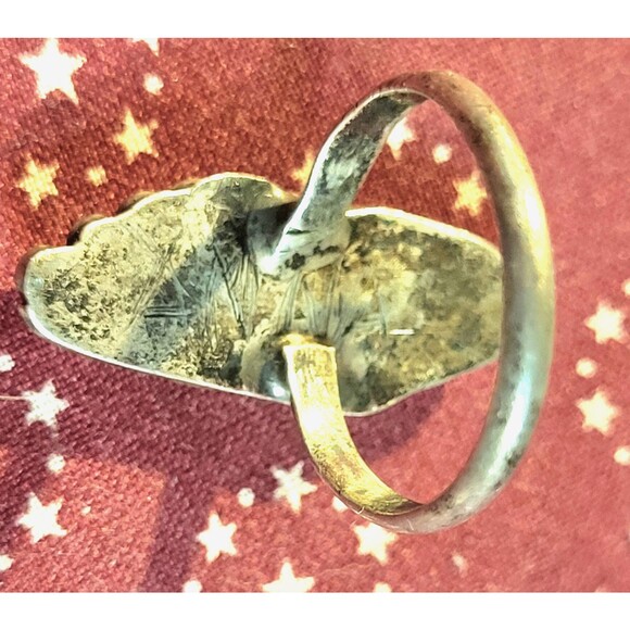 Vintage Navajo Turquoise & Mother of Pearl Sterling Silver Old Pawn Ring 6.25 - Picture 5 of 10